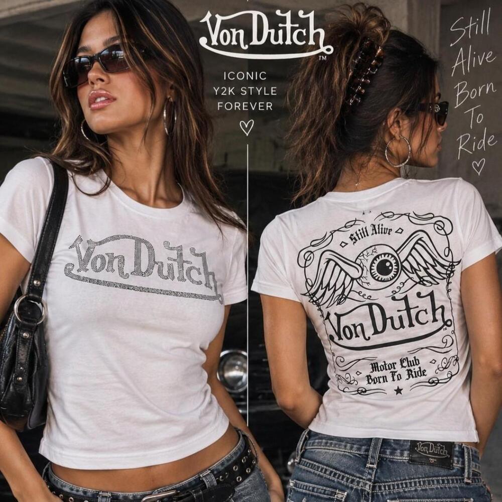 🖤 Von Dutch Rhinestone Graphic Tee — NWT — Size L